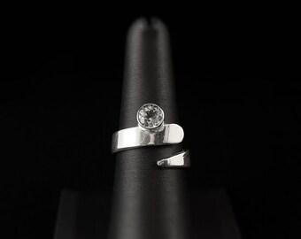 White Topaz Handmade Sterling Silver Spiral Ring, -Designs by Monica, Size 8