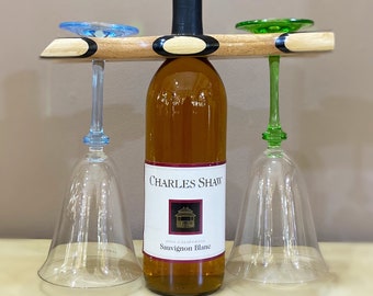 Wooden Wine Bottle and Glass Stand