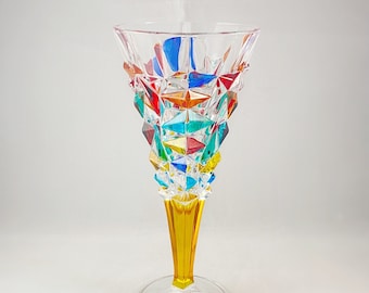 Yellow Stem Venetian Glass Glacier Wine Glass - Handmade in Italy, Colorful Murano Glass