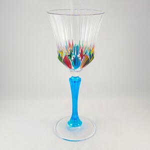Aqua Blue Stem Venetian Glass Adagio Clarity Wine Glass - Handmade in Italy, Colorful Murano Glass