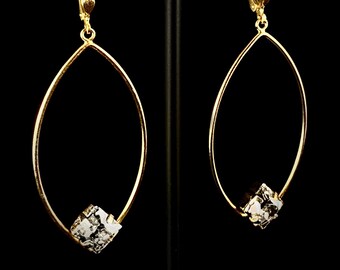Smooth Gold Earrings with Clear Square Cut Swarovski Crystals - La Vie Parisienne by Catherine Popesco