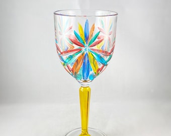 Yellow Stem Venetian Glass Oasis Wine Glass - Handmade in Italy, Colorful Murano Glass
