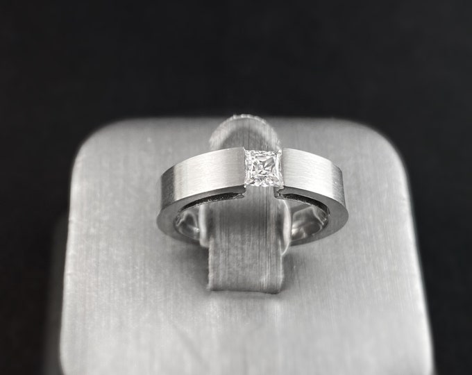 Stainless Steel Tension Set Ring Tiff New York B Round Cut