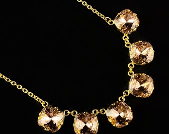 Cushion Cut Swarovski Crystal Pendant Necklace, Champagne Pink - La Vie Parisienne by Catherine Popesco