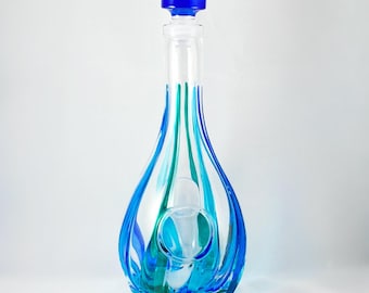 Venetian Glass Trix SD Whiskey Decanter, Blue Top - Handmade in Italy, Colorful Murano Glass