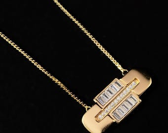 1920s Art Deco Gold Pendant Necklace with Clear Crystal Accents - Century