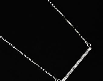 Silver Horizontal Bar Necklace with Clear Swarovski Crystals - La Vie Parisienne by Catherine Popesco