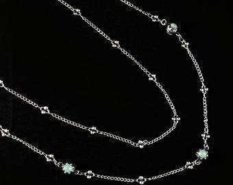 Double Strand Silver Chain Necklace with Round Green Swarovski Crystals - La Vie Parisienne by Catherine Popesco