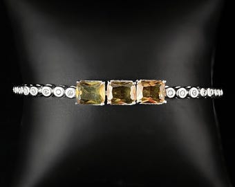 Triple Square Cut Zultanite Stone Silver Chain Bracelet - Hittite