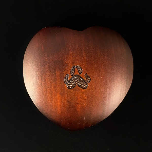 Paw Print Heart Shaped Swivel Top Jewelry Box, Handmade Wooden Treasure Box