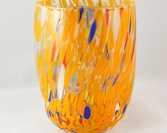 Bright Orange Venetian Glass Drinking Glass - Handmade in Italy, Colorful Murano Glass