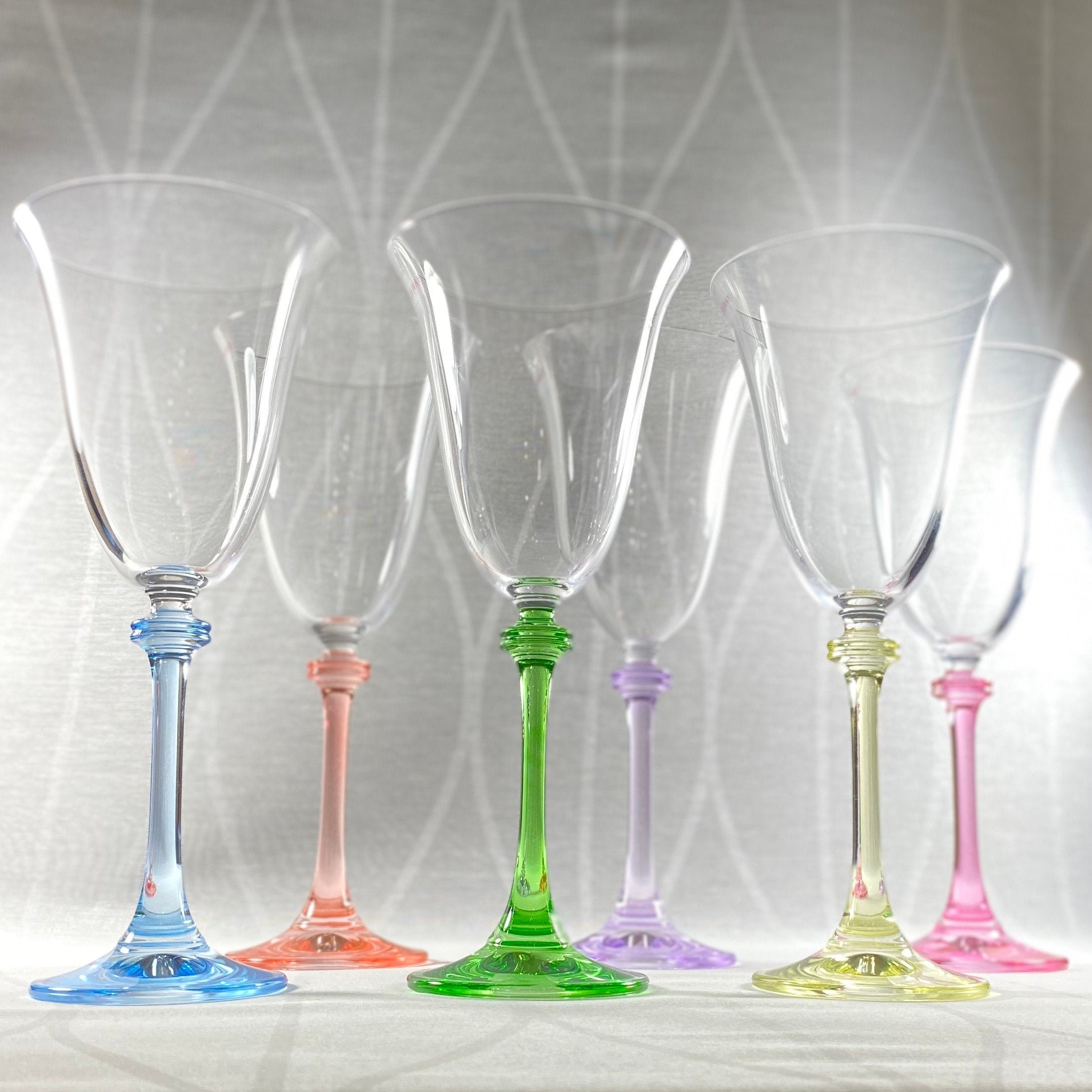 Czech Glass Wine Goblets Colorful Stem Wine Glasses Set Of 6 czech glass wine goblets colorful