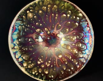 Handmade Corinne Bowl, Raku Art Pottery, Decorative Pottery