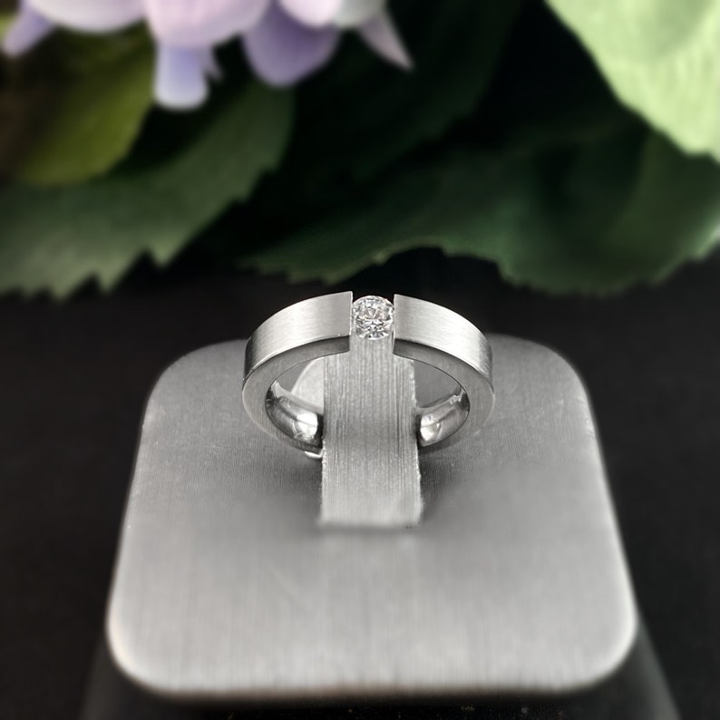 Stainless Steel Tension Set Ring Tiff New York B Round Cut