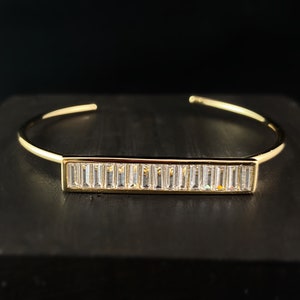 1920s Style Gold Cuff Bracelet with Channel Set Baguette Stones - Ray of Light