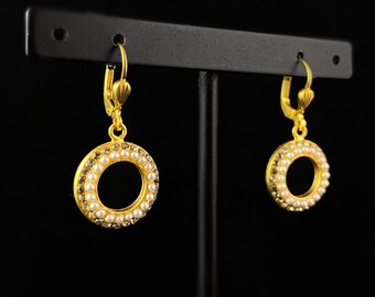 Round Crystal and Pearl Drop Earrings - La Vie Parisienne by Catherine Popesco