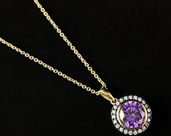Elegant Gold Necklace with Purple Crystal - Genevive