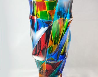 Flamenco Venetian Glass Vase - Handmade in Italy, Colorful Murano Glass Vase