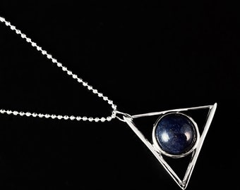 Reversible Blue Adventurine/Moonstone Silver 1920s Art Deco Necklace - Two Faced