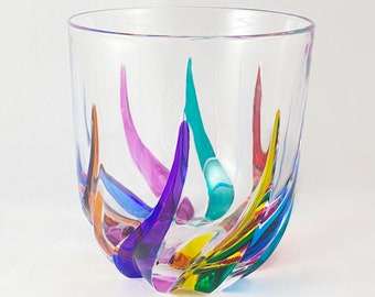 Full Rainbow Venetian Glass Trix Stemless Wine Glass - Handmade in Italy, Colorful Murano Glass