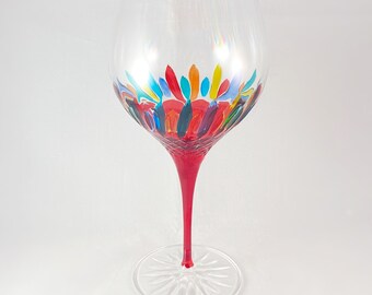 Red Stem Venetian Glass Diamante Gin Glass - Handmade in Italy, Colorful Murano Glass