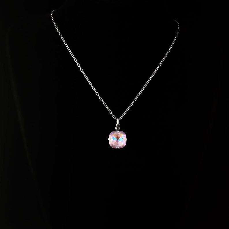 Cushion Cut Swarovski Crystal Pendant Necklace, Cotton Candy Pink La ...