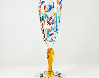 Yellow Stem Tree of Life Venetian Glass Champagne Flute - Handmade in Italy, Colorful Murano Glass