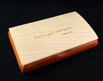 Golf Is A Good Walk Spoiled Quote Box, Handmade Wooden Box with Curly Maple and Padauk, Made in USA
