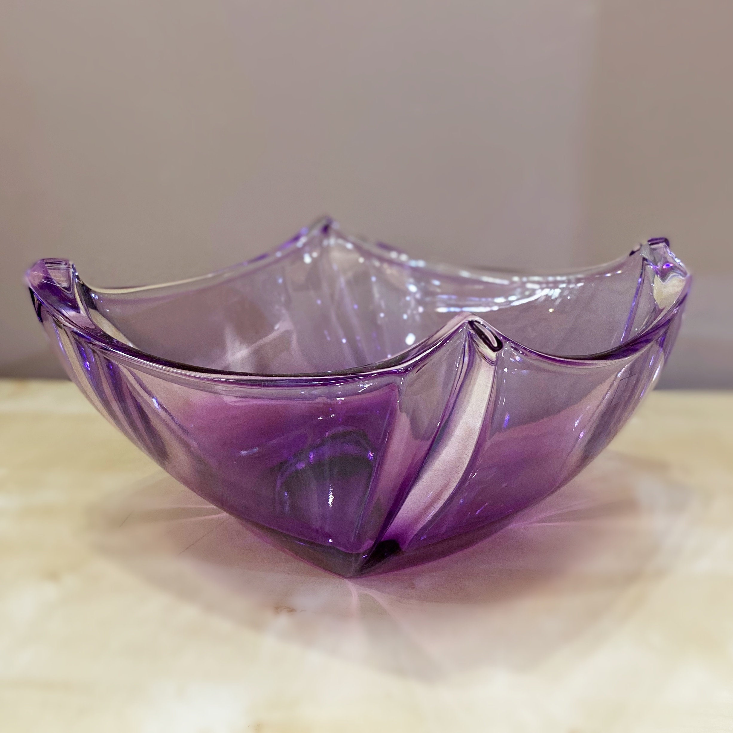 Purple Czech Glass Bowl 10 inch