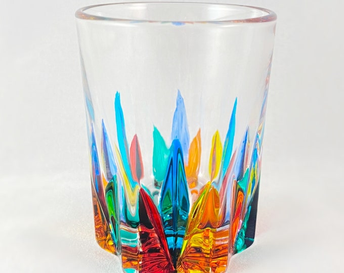 Glass Venice Shot Glass Set of 4, Amber & Blue