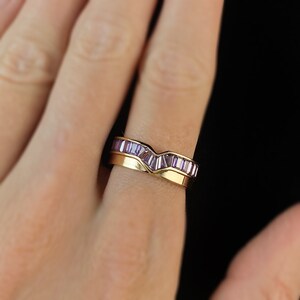 1920s Art Deco Style Gold Ring with Chevron Peak Amethyst Purple Stones - Size 7 image 2