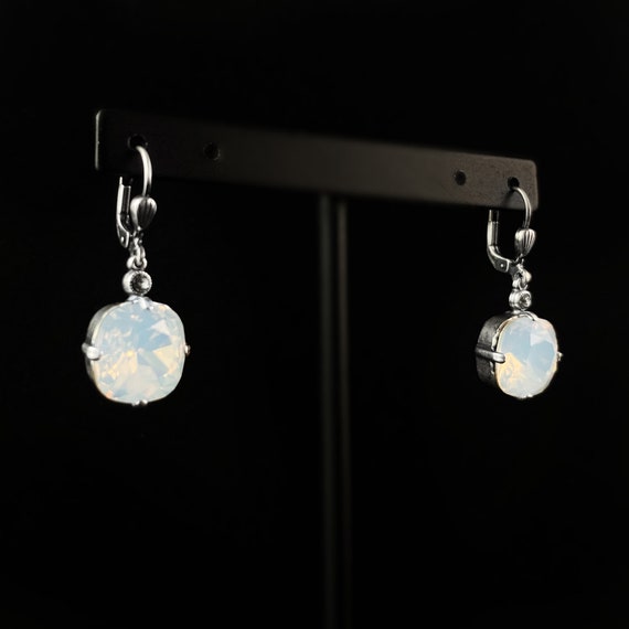 Milky Milky Opal Cushion Cut Swarovski Crystal Drop Earrings - La Vie