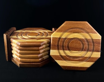 Wooden Coaster Set, Octagonal - Gift for Wine Lovers