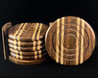 Wooden Coaster Set, Round - Gift for Wine Lovers