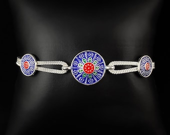Blue Medallions Silver Chain Bracelet - Hittite