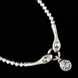 Silver Beaded Necklace with Clear Crystal Pendant, Handmade, Nickel Free - Noir