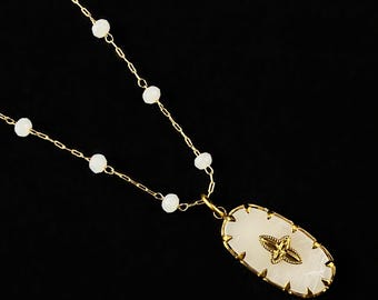 White Oval Pendant Necklace - La Vie Parisienne by Catherine Popesco