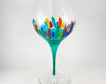 Green Stem Venetian Glass Diamante Gin Glass - Handmade in Italy, Colorful Murano Glass