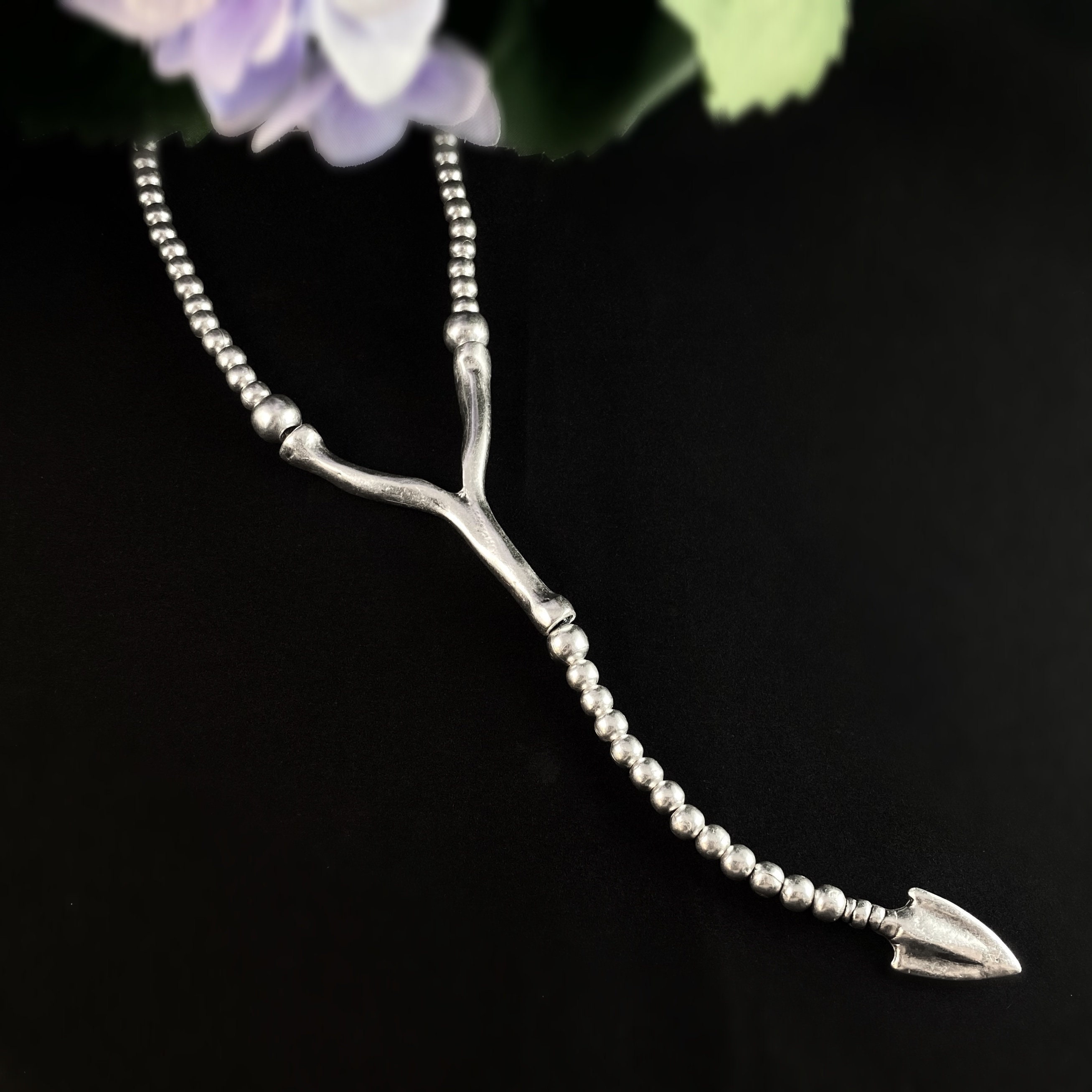 Long Silver Statement Necklace, Handmade, Nickel Free-noir Long Silver Statement Necklace, Handmade, Nickel Free-noir
