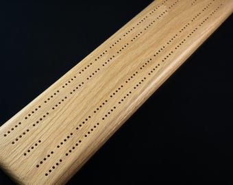 Solid Oak 2 Track Wooden Cribbage Board with Pegs - Made in USA