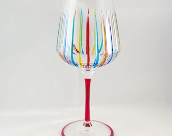 Red Stem Venetian Glass Timeless Outline Wine Glass - Handmade in Italy, Colorful Murano Glass