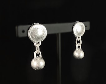 Silver Ball Earrings, Handmade, Nickel Free-Noir