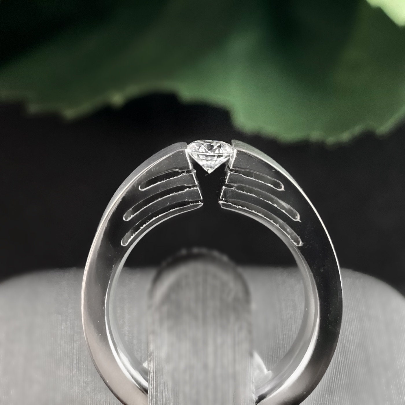 Stainless Steel Tension Set Ring Tiff New York B Round Cut