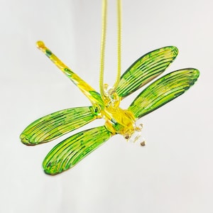 Hand Blown Glass Dragonfly Ornament - Yellow/Green