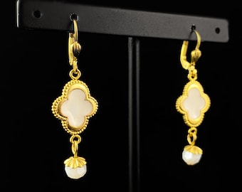 White Alhambra Drop Earrings - La Vie Parisienne by Catherine Popesco