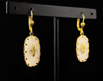 White Oval Drop Earrings - La Vie Parisienne by Catherine Popesco