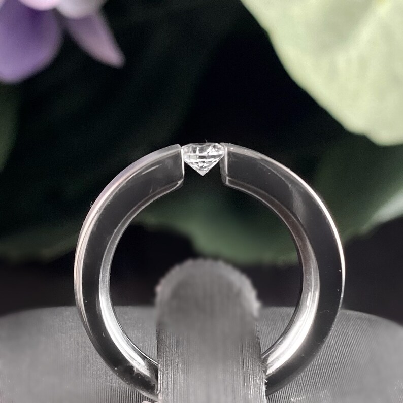 Stainless Steel Tension Set Ring Tiff New York B Round Cut