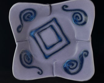 Handmade Purple and Blue Square Bowl with Serving Spoons, Functional and Decorative Pottery