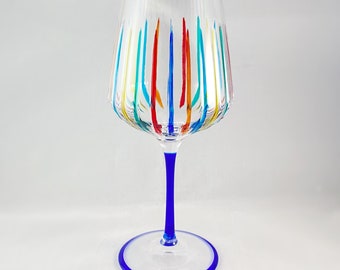 Blue Stem Venetian Glass Timeless Outline Wine Glass - Handmade in Italy, Colorful Murano Glass
