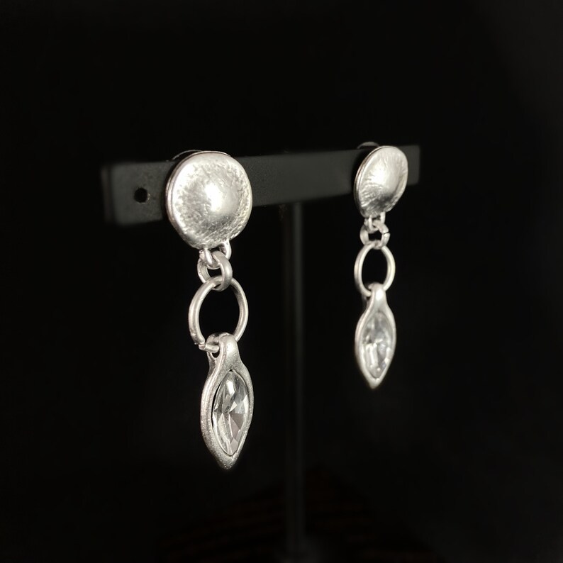 Handmade Silver Drop Earrings with Clear Crystal